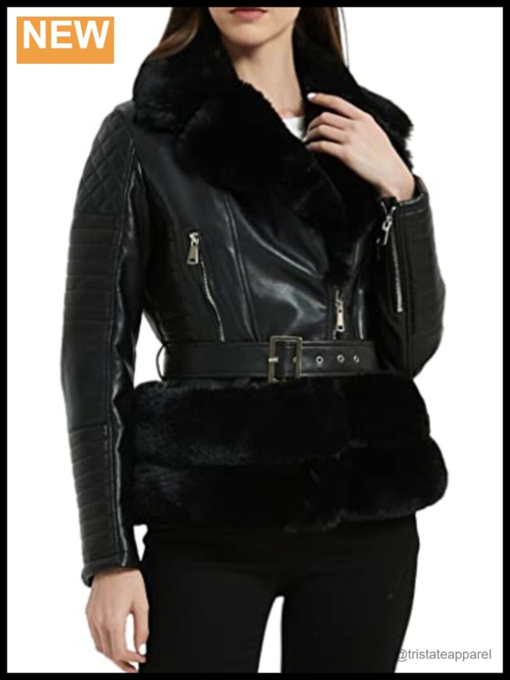 Faux Leather Aviator Sherpa Lined Winter Coat Moto Jacket